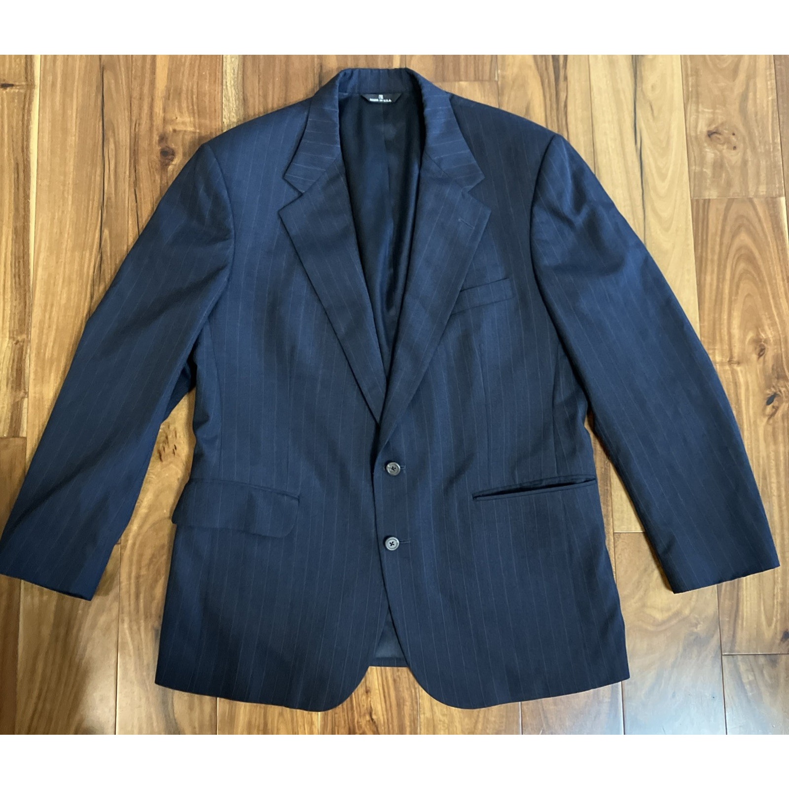 Vtg Polo University Club Ralph Lauren Suit Jacket Blazer 42r Usa Black Striped